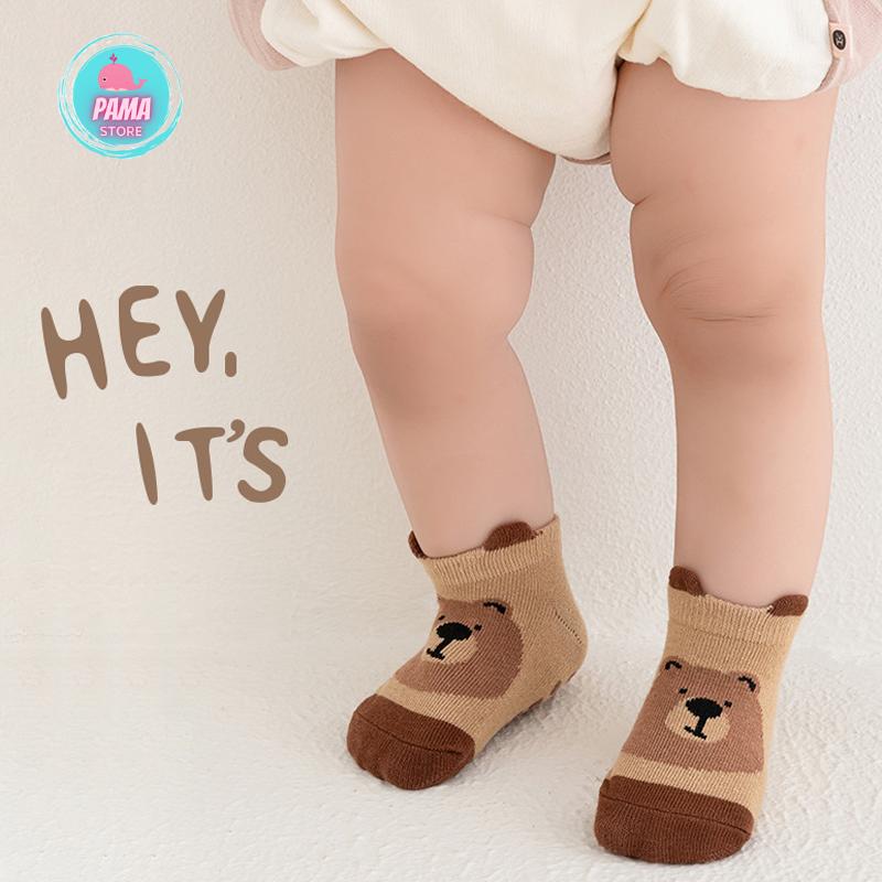 Tất vớ chống trơn trượt cho bé 0-5 tuổi vải cotton tất cổ lửng không bai nhão Pama STORE TV19 6