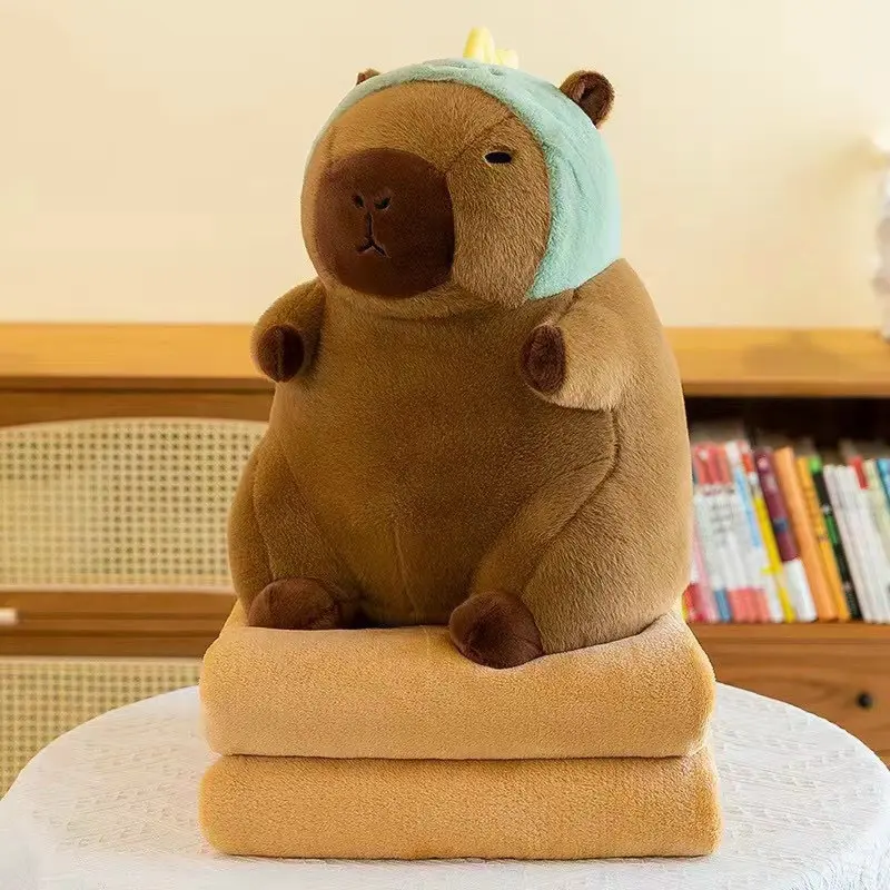Tiệm gấu bông xinh xinh, Bộ chăn gối văn phòng, gấu bông kèm chăn, Mẫu Chuột Capybara nhiều hình dáng dễ thương 2 trong 1(gối, chăn), dùng đi học, đi làm siêu tiện lợi 1