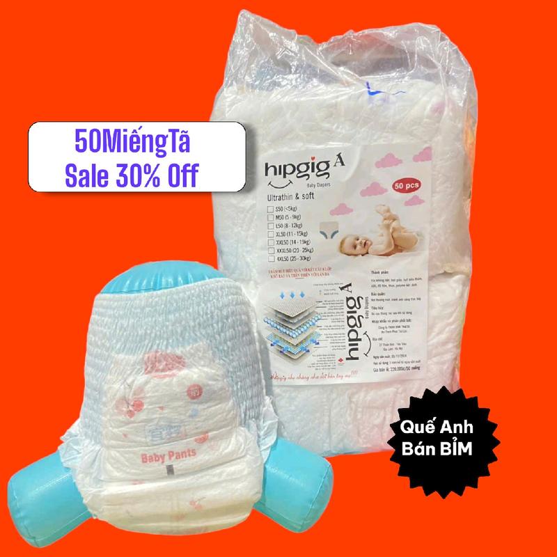 sinh (Không Qùa)Combo 50 Miếng Bỉm Quần Hipgig hàng Đẹp Hơn Higig Thường_ Thấm 500_700ml Cho Bé Voi Cho Bé Voi tã sơ