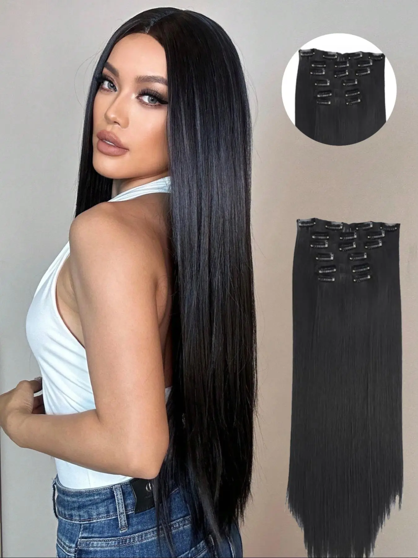 24 Inch Long Straight Clip-in Hair Extension, Natural Fluffy Synthetic Hairpiece for Women, Striking Heat Resistant Hairpiece for Daily & Party Hairstyle Ideas