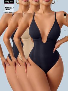 Women's Solid Color Plunge Neck Shapewear Bodysuit, Casual Comfy Tummy Control Shaper for Daily Wear, Women's Shapewear for All Seasons, Tummy Tuck Shapewear, Womenswear, Shapewear Shaper Clothes