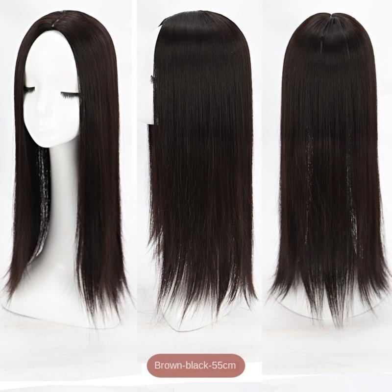 Product Introduction of Increase Hair Volume Synthetic Topper Hairpiece Hair Extension Middle Part Invisible Clourse Hairpieces Natural Seamless Long Straight Hair Women 10