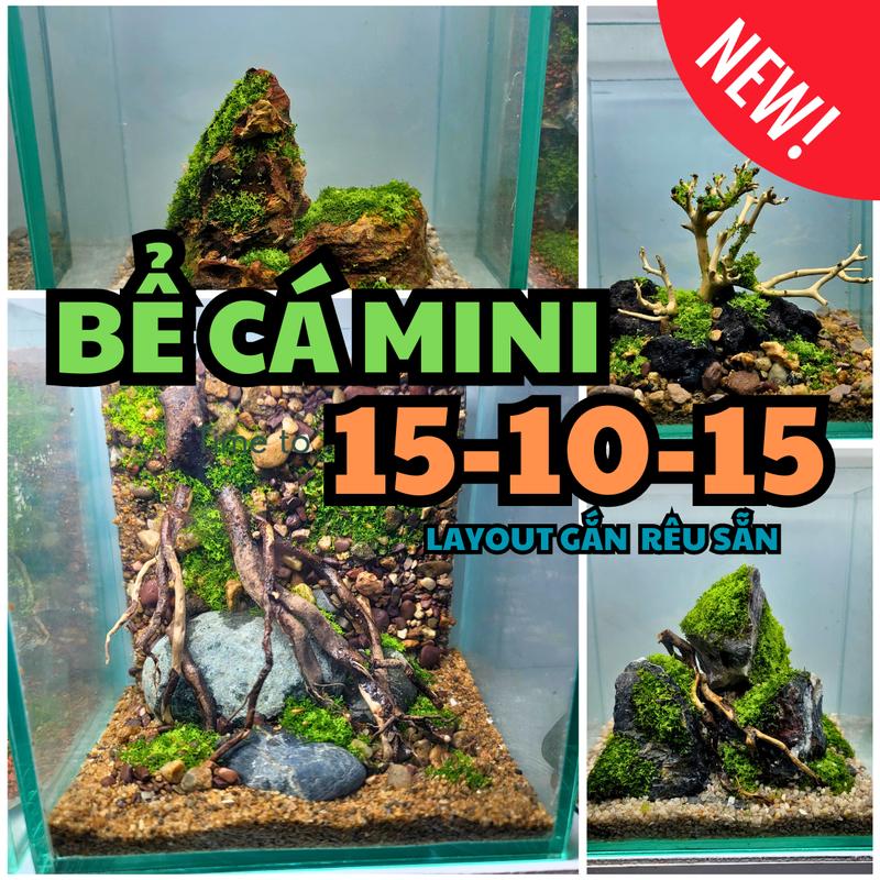 [Mẫu rêu ] Bể 15x10x15 , Bể cá thủy sinh mini để bàn, phụ kiện thủy sinh cây giả, Layout setup sẵn, phong cách thiên nhiên