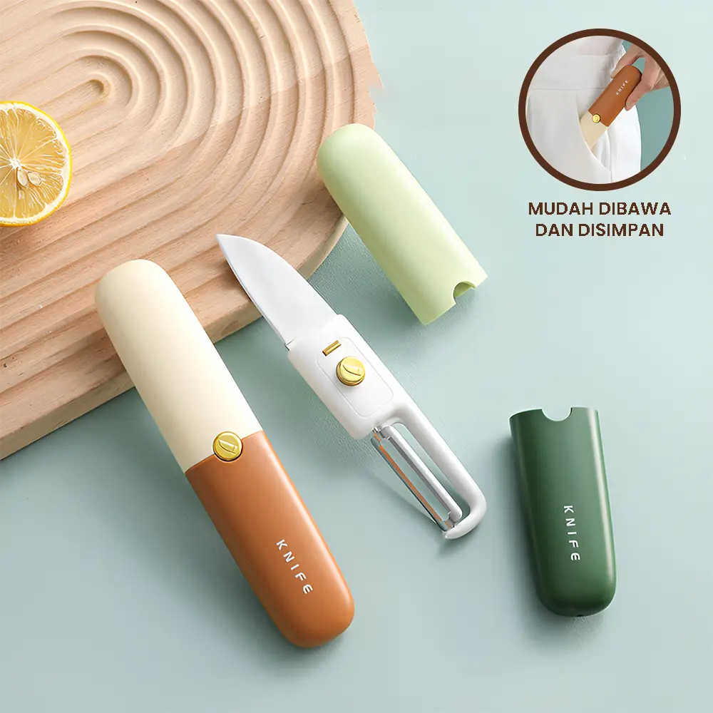 AY Pisau Pengupas Stainless Parutan Buah Dan Sayur Serbaguna 2in1 + Penutup