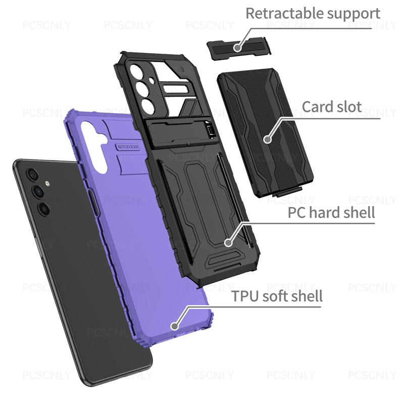 Product Introduction of Card Holder Phone Case For Samsung A35 A55 5G Casing Shockproof Armor Stand Hard Back Cover Multifunctional Galaxy 6
