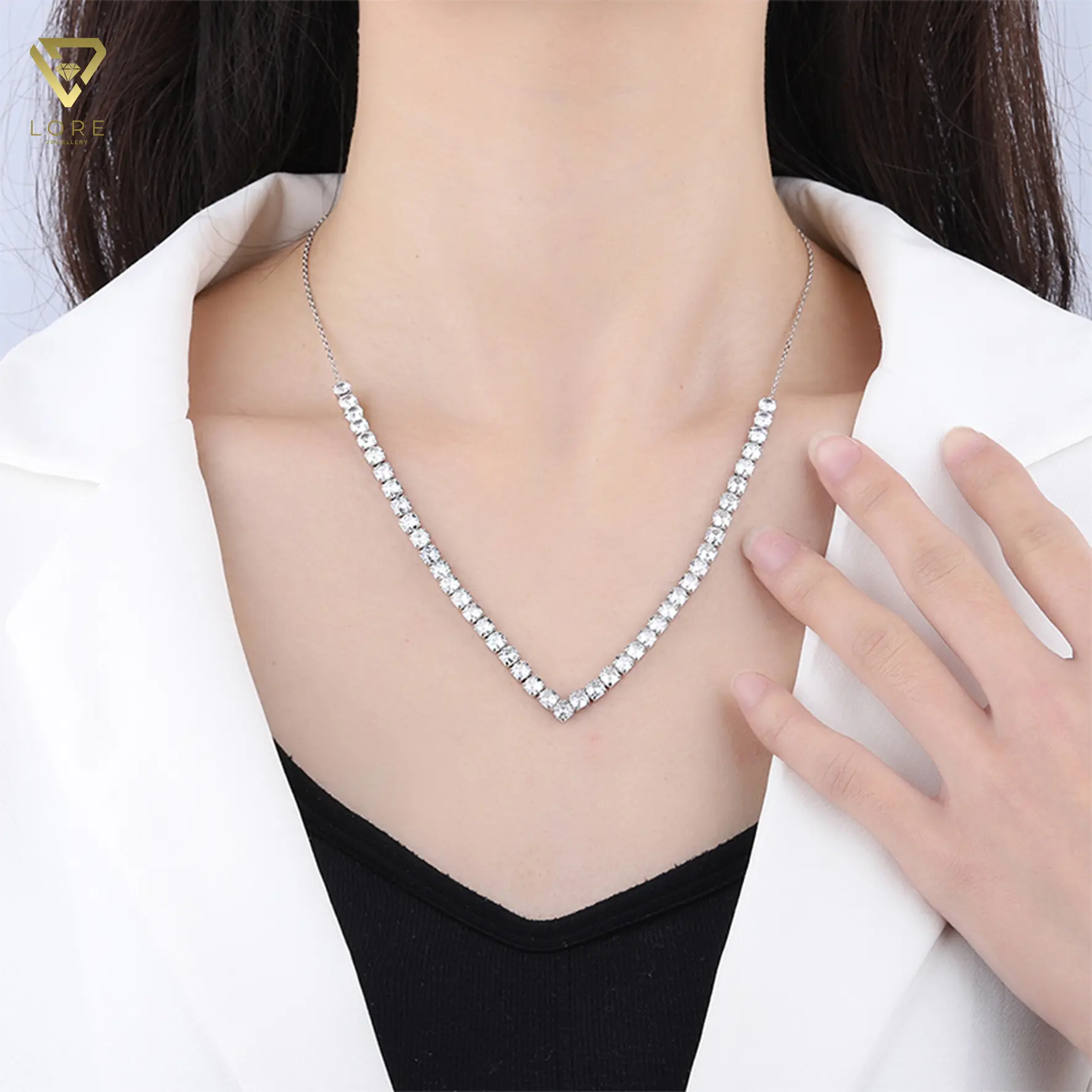 Lore Jewellery - Kalung Moissanite Lapis Emas Putih 18K - Violetta Moissanite Necklace 11.25 CT