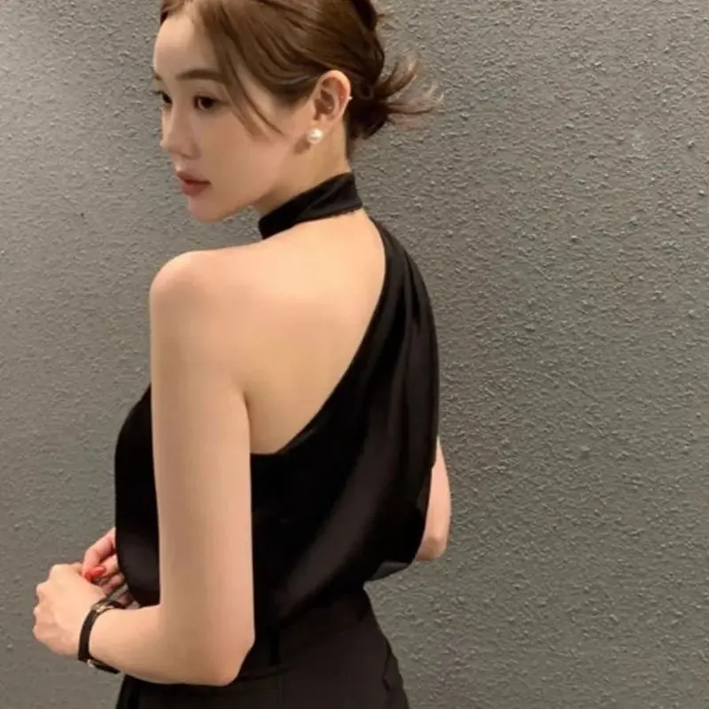 Quần Áo Nữ, Thời Trang Và Đẹp Mắt, Áo Sơ Mi Trắng, Thanh Lịch Mùa Hè Cho Nữ, Thiết Kế Streamer Cổ, Luster Satin, Áo Vest Không Tay Dáng Rộng, Hai Dây, Dành Cho Nữ 8