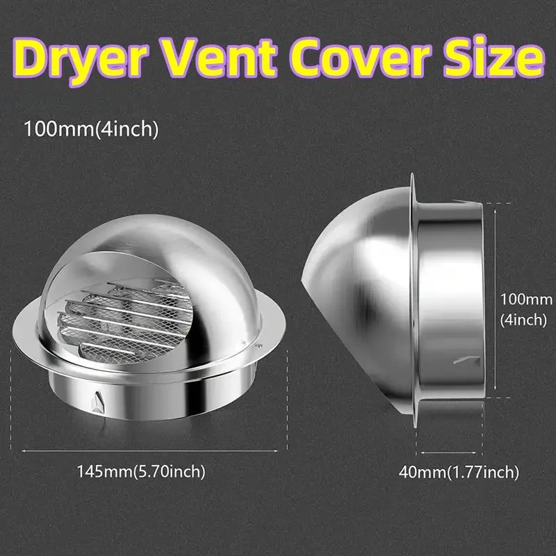 Stainless Steel Round Dryer Vent Cover, Wall-mounted Exhaust Hood for Bathroom Ventilation and Air Exchange, Dryer Replacement Outlet Accessory 1
