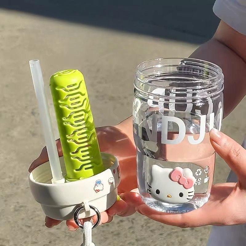 Product Introduction of Straw Cup, Portable Rope Tea Cup, Household Food Grade Material, Double Drinking Plastic Cup, Double Drinking Cup with Straw, Student Cute Handle, Accompanying Cup 2