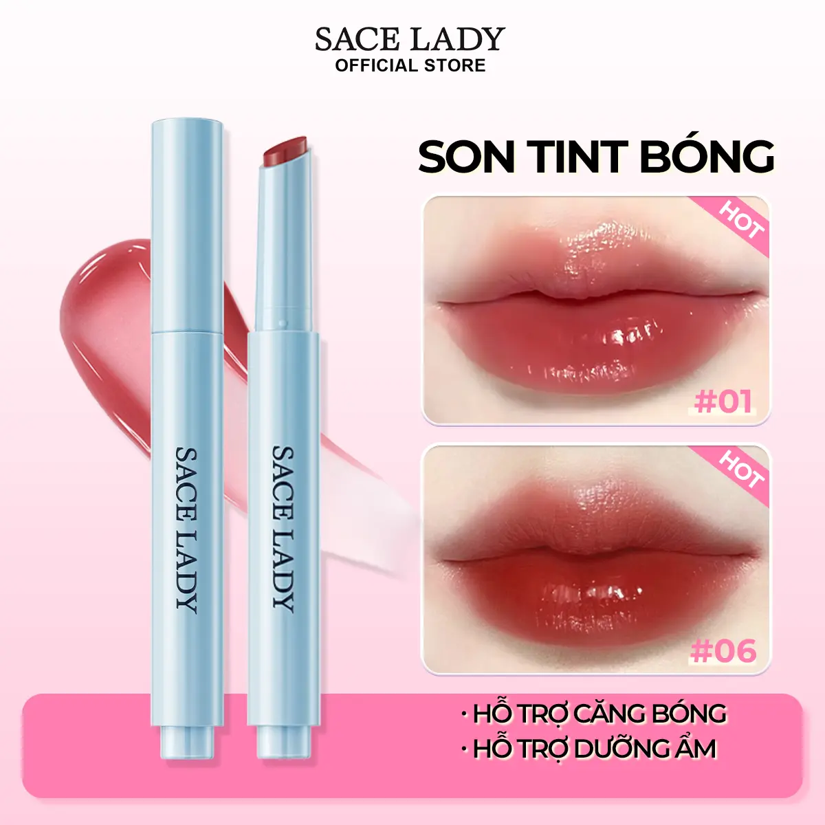 [COD]Son môi bóng lâu trôi SACE LADY son bóng dạng lỏng mờ Son môi trang điểm một lần nhấp 1.8g