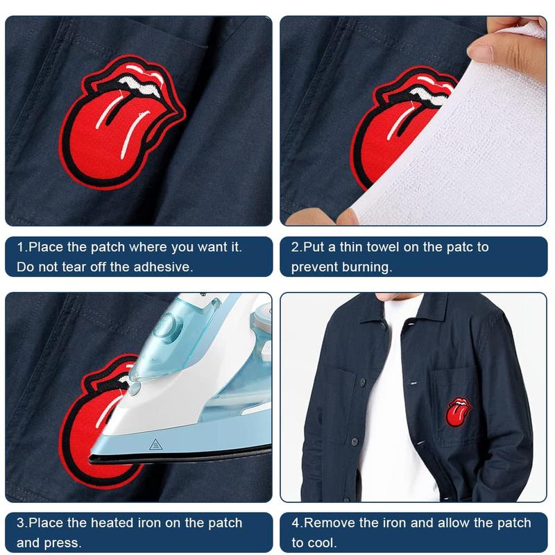 Product Introduction of The Lips Pattern Embroidery Patch, 1 Count Cute Tongue  Iron on Patch, Sewing Supplies for Clothes, Jacket, Bag, Hat, T-shirt, Jeans 5