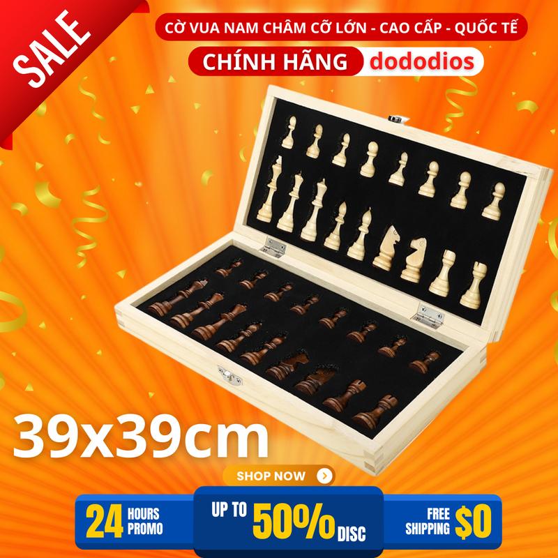 Bộ Cờ Vua Gỗ Nam Châm Dododidos - Bàn Cờ Là Hộp Đựng Cao Cấp - 39x39cm -34x34cm - 29x29cm