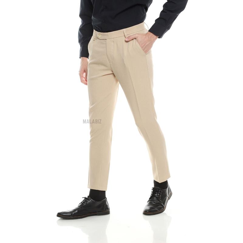HIDEO - Celana kantor Ultra slim fit  warna Krem Creame Krim malabiz Polos Kain Melar 5