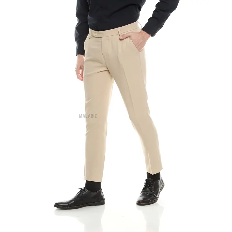 HIDEO - Celana kantor Ultra slim fit  warna Krem Creame Krim malabiz Polos Kain Melar 4