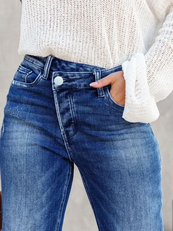 Women's Solid Color Jeans, Casual Comfy Wide Leg Denim Pants for Daily Wear, Ladies Bottoms for All Seasons 4