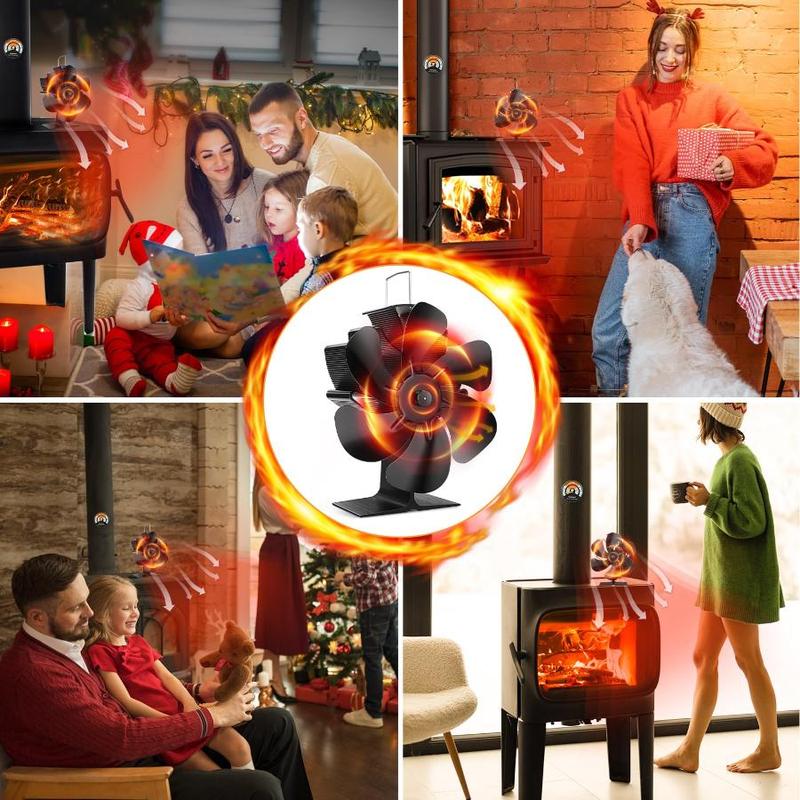 Wood Stove Fan, 6 Blade Wood Stove Fan with Magnetic Temperature Gauge, Quiet Operation Stove Fan, Home Appliances for Efficient Heat Circulation 3