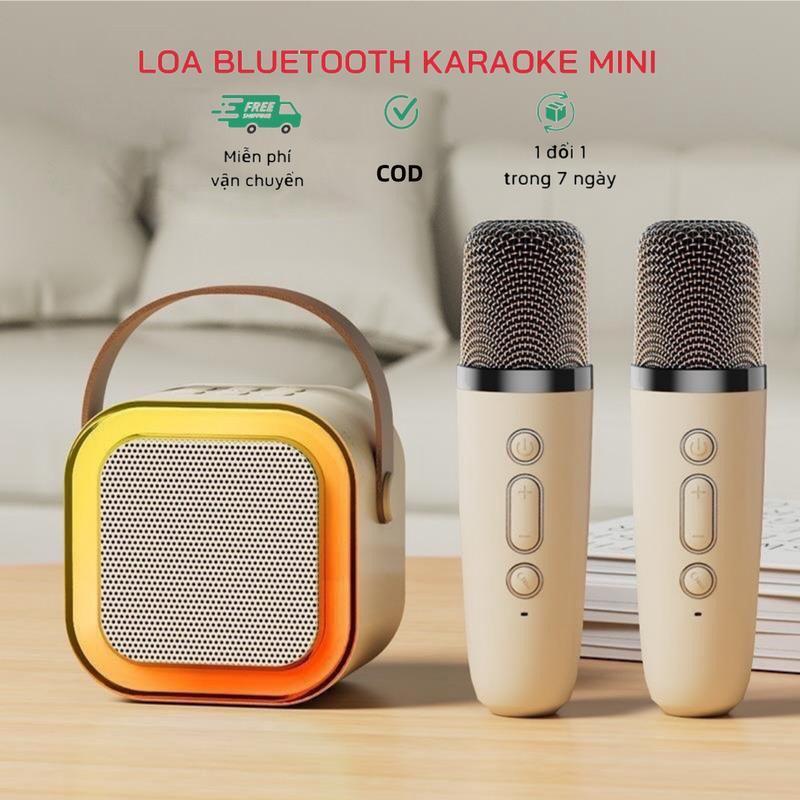 Loa Hát Karaoke Mini Bluetooth K12 Tặng Kèm 2 Micro,Có Thể Thay Đổi Giọng, Loa Nhỏ Gọn Có Thể Mang Theo Dễ Dàng Sử Dụng Nghe Nhạc,Có đèn Led Củ Loa,chế độ đổi giọng, chỉnh vang, nâng tone, kết nối bluetooth Kem