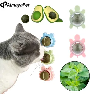 AimayaPet Catnip Kucing Anti Stress Alpukat Balls Kucing Bola Catnip Jajan Makanan Hewan Berputar Bola Cat Catnip Snack Bulat Treats Toy Ball Menempel Di Dinding/kegembiraan Diri/ Menggoda Kucing/ Menggertakkan Gigi/ Menjilati Dan Menjilati
