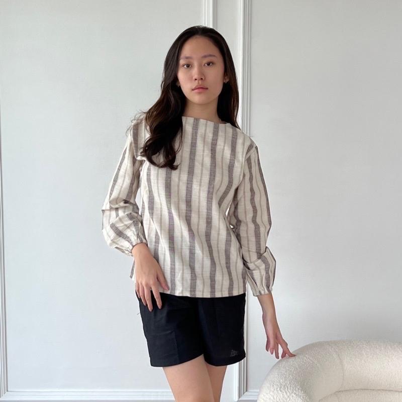 PORONAKA - KURA Blouse Atasan Polos Linen Longsleeve 7