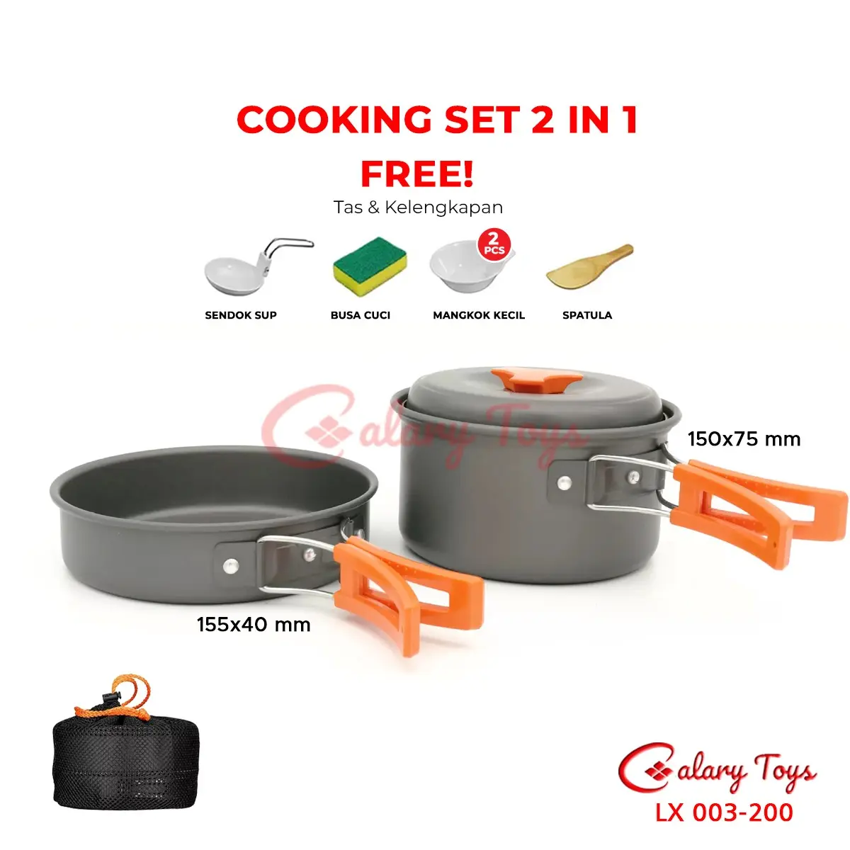 SPEEDS Alat Masak SET Mini Camping Cooking Nesting Peralatan Dapur Portable Tas Outdoor Alam 003-200