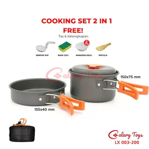 SPEEDS Alat Masak SET Mini Camping Cooking Nesting Peralatan Dapur Portable Tas Outdoor Alam 003-200