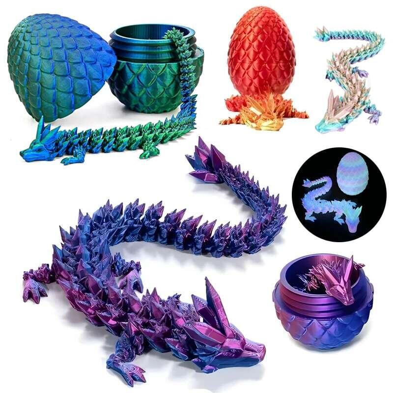 Product Introduction of 1/2PCS 3D Printed Egg with Full Dragon Modle Movable Rotatable Articulated Desktop Ornament Kid Toy 1