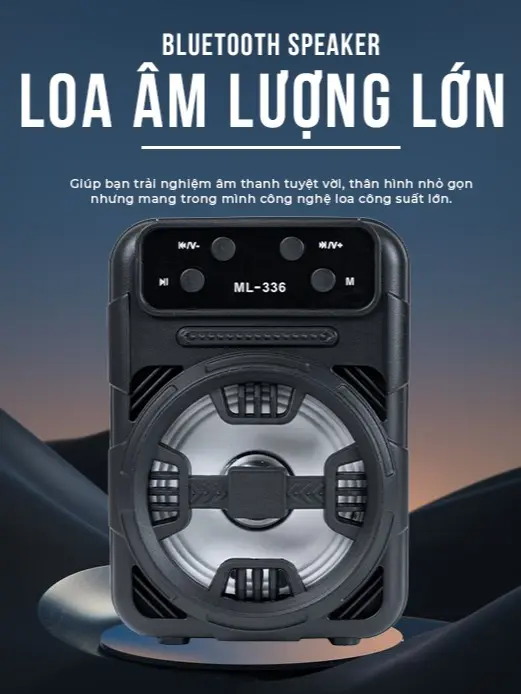 Loa Bluetooth ML336-BLACK Thiết kế nhỏ gọn, có thể bỏ balo, túi xách tiện lợi, Hỗ trợ đèn led nhấp nháy theo nhạc cực đẹp mắt