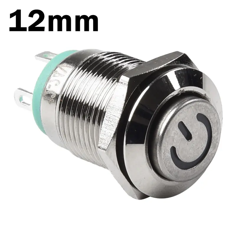 Công Tắc Nút Nhấn Kim Loại, 12mm, Nút Nguồn, Chống Thấm Nước, Đèn LED Phẳng, 12V-24V 7