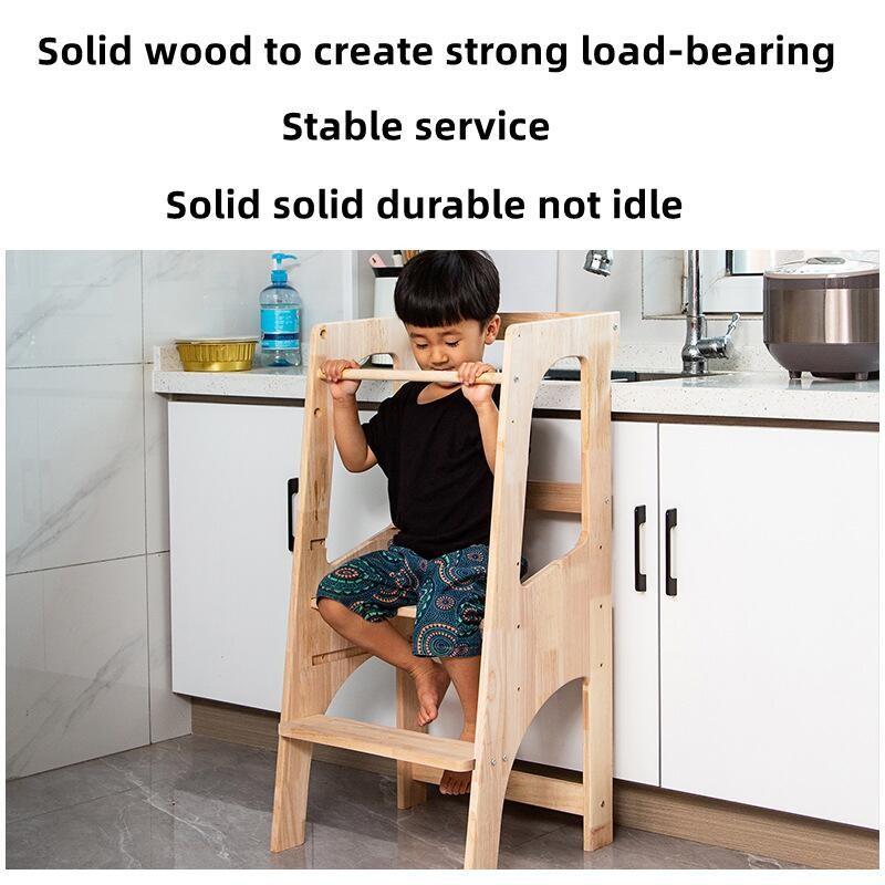 【SG Local Seller】Children's Learning Tower Children's Footstool Full Solid Wood Indoor Household Use Children's Hand Washing Stool 91*43*40CM 1
