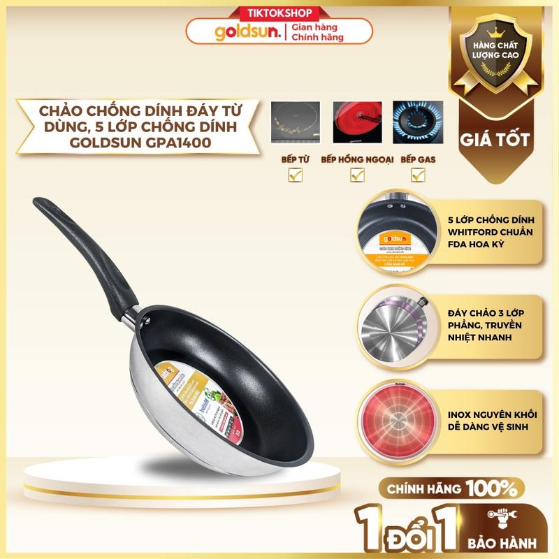 Chảo chống dính đáy từ Goldsun GPA1400 chất liệu Inox, nhiều kích cỡ