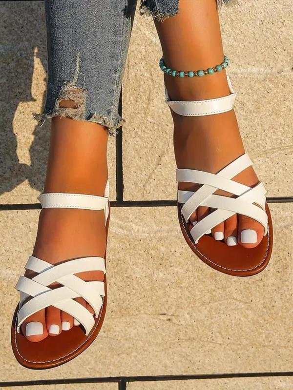 Women's Fashionable Plain Criss Cross Strap Slip on Sandals, Summer Outfits 2024, Casual Vacation Beach Slingback Sandals, Daily Wear, Trendy Fashion Shoes for Travel & Beach Party, Airport Outfits 2024 5