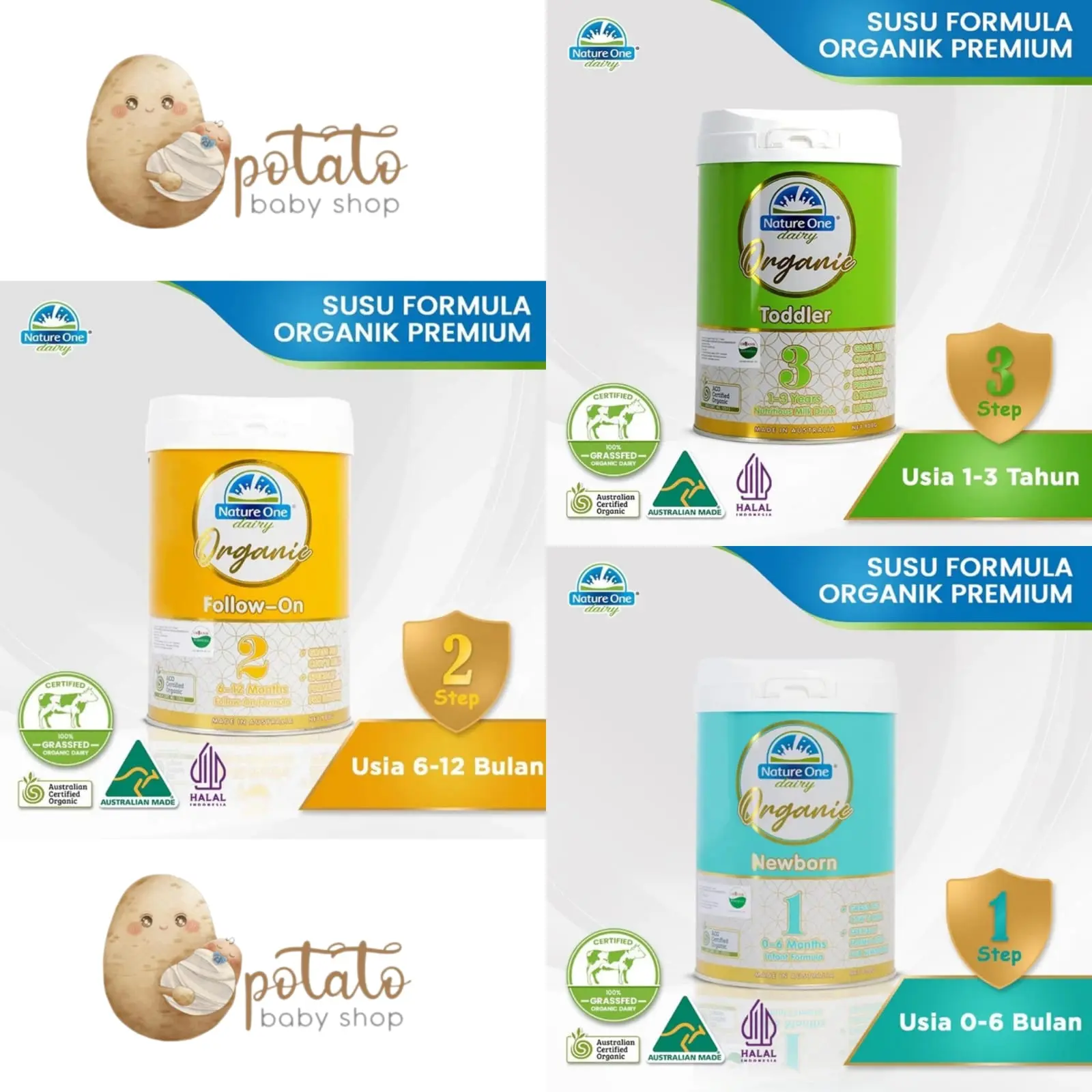 Nature One Dairy Organic All Steps 1 / 2 / 3  900 Gram - Susu Organik Bayi dan Anak