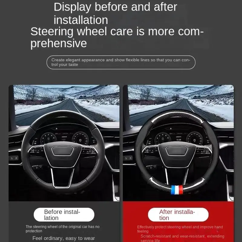 Car Steering Wheel Cover, Durable Steering Wheel Protector with Non-slip Lining, Breathable Steering Wheel Cover for Car Interior Decoration 6