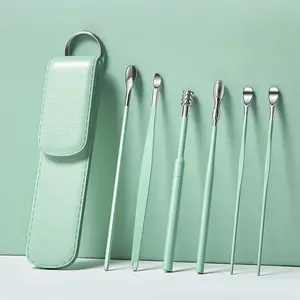 korek kuping 6pcs set/ Pembersih telinga / ear wax picker / korek kuping 6in1 plus pouch stainless ear pick 6in1 set pembersih telinga isi 6 tas kulit / Alat korek kuping telinga pembersih kotoran Ear wax Stainless steel Besi earwax