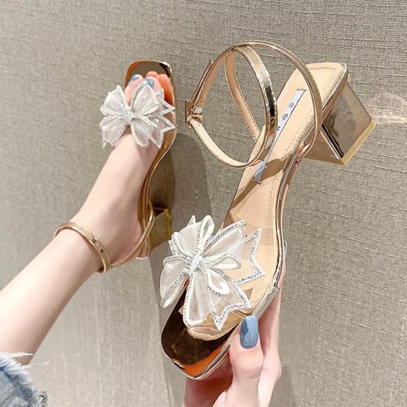 Sandal nơ cánh tiên V67 gót cao 3-7cm DéP Nữ Shoes GiàY