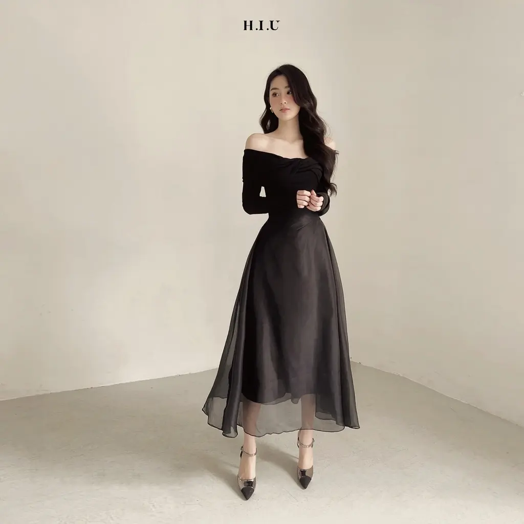 Chân váy nữ voan midi Ema skirt HIU design , chân váy 2 lớp dáng dài cạp đai cao H.I.U