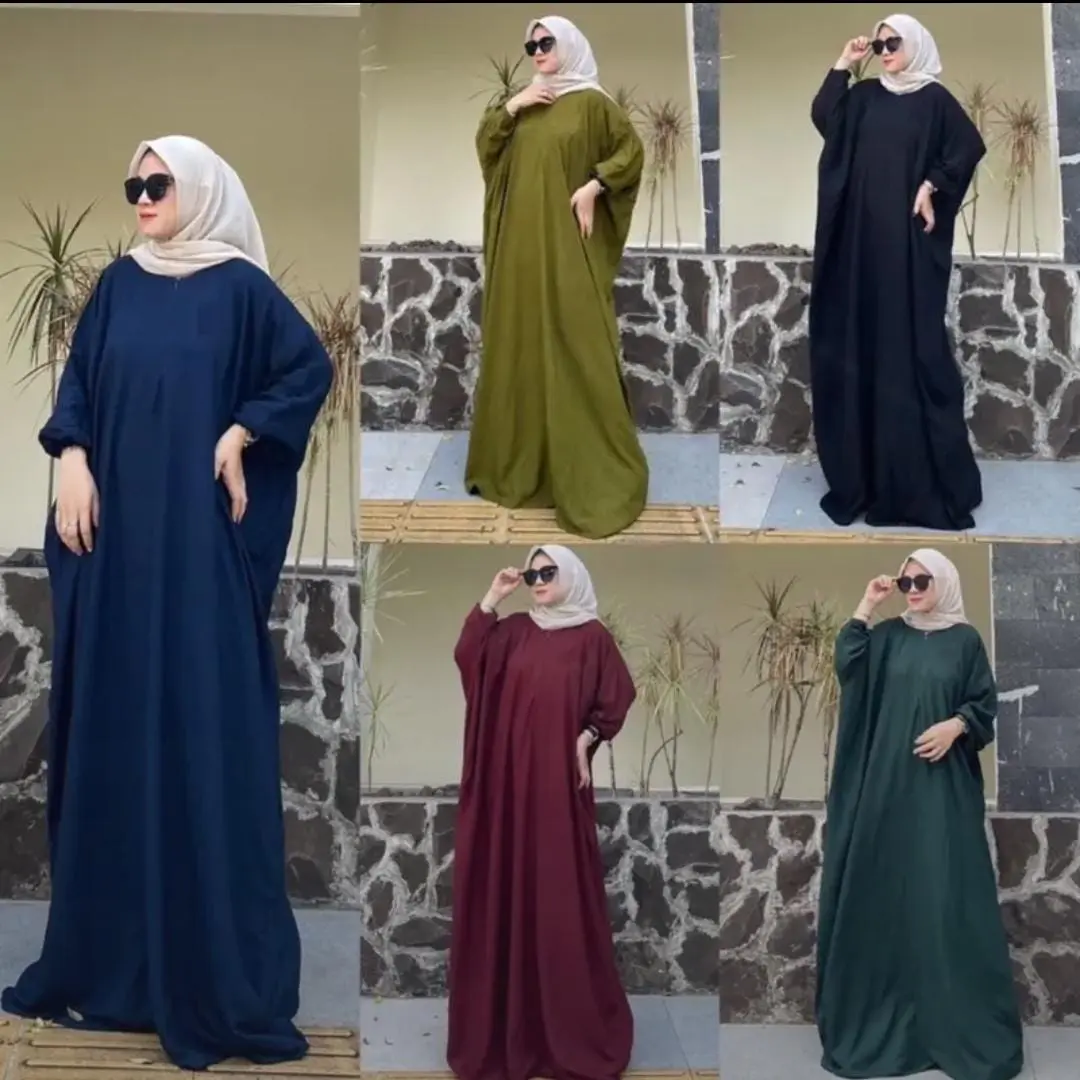 Kaftan Polos Rayon - Kaftan Jumbo Busui Lengan Panjang Kaftan Lebaran 2024
