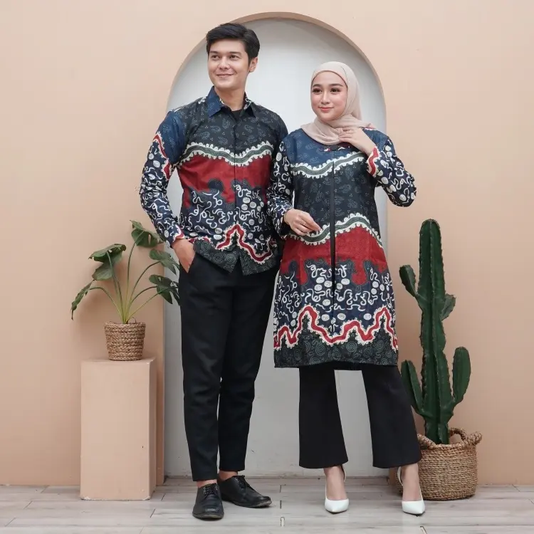 Lakshmi Batik Tunik Couple Modern Set Pakaian Couple Kemeja Batik Pria Lengan Panjang Baju Batik Couple M L XL XXL XXL JUMBO Atasan Dress