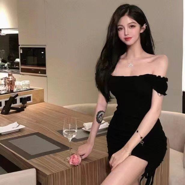 Product Introduction of Off-Shoulder Puff Sleeve Dress for Women, New Drawstring Design, Unique Style, Pink Strap Dress with Chic Girl's Temperament 9