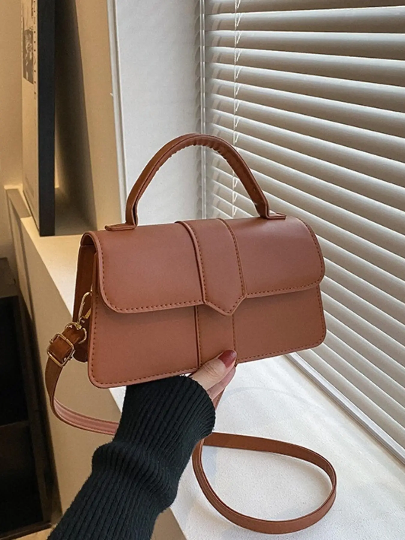 Women's Solid Color Handbag, Fashionable PU Leather Crossbody Bag for Daily Used, Casual Trendy Versatile High-quality Daily Commuting Bag