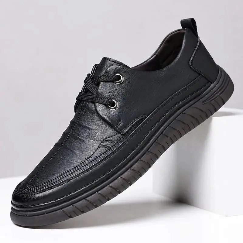 Sepatu kulit pria baru Sepatu kulit sapi kulit sapi lembut Sepatu kulit sapi kulit sapi bisnis kasual sepatu kacang kedelai kasual sepatu pria kasual sepatu pria bagian bawah lembut sepatu pria bagian bawah lembut malas tidak licin Shoes Pantofel 1