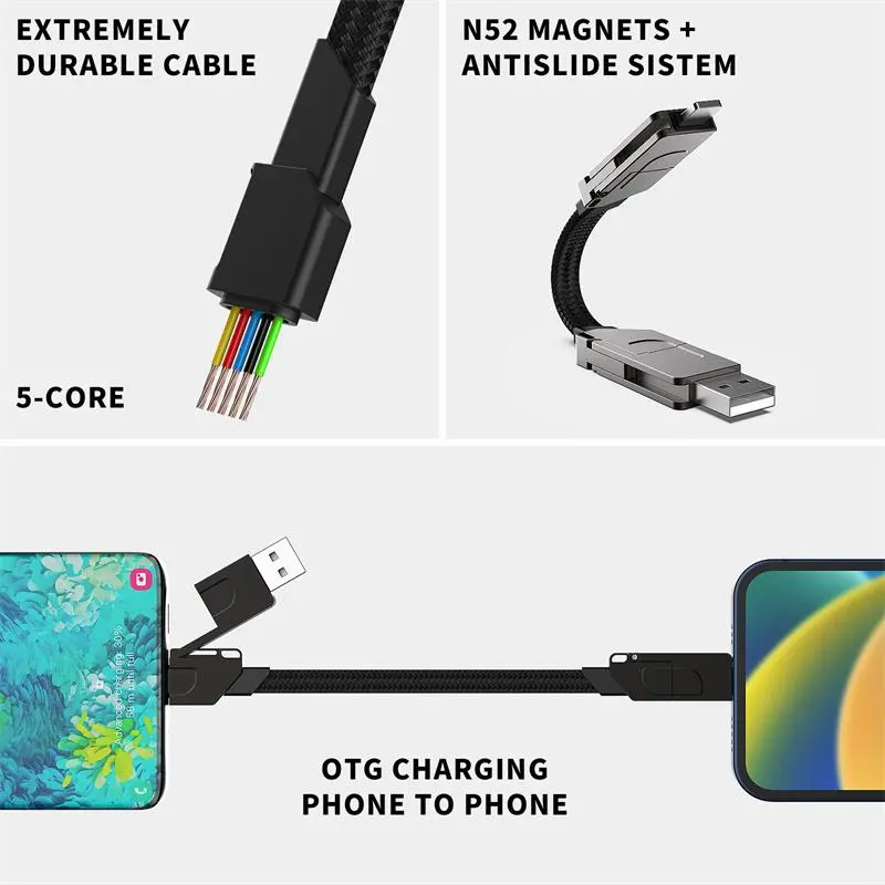 Portable 4 In 1 Type C 60W PD Fast Charging Cable, Keychain Charging Cable PD for TYPE-C60W Apple 27W Data Cable, Quick Charger Connector, USB Cord, Electronic, Cellphone Accessories 3