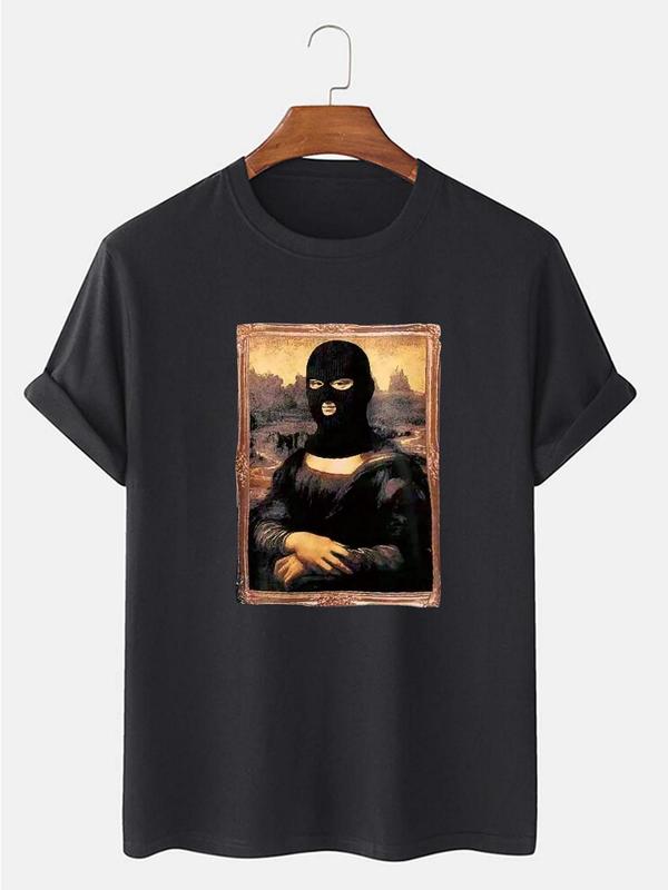 Women's Oil Painting Graphic Round Neck Drop Shoulder Tee, Fashion Casual Crew Neck T-Shirt for Daily Holiday Vacation Outdoor Wear, Ladies Clothes for All Seasons 5