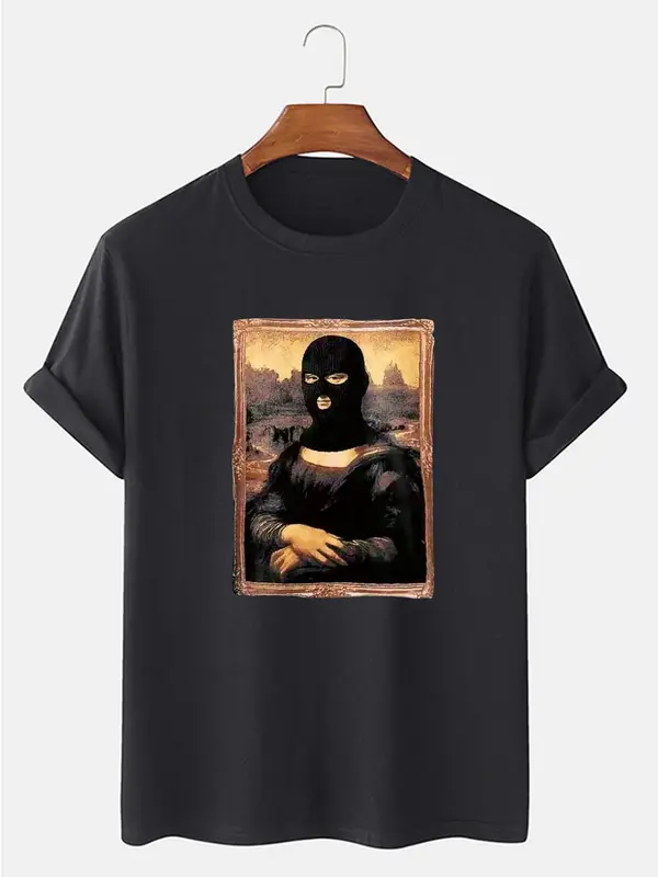 Women's Oil Painting Graphic Round Neck Drop Shoulder Tee, Fashion Casual Crew Neck T-Shirt for Daily Holiday Vacation Outdoor Wear, Ladies Clothes for All Seasons 5