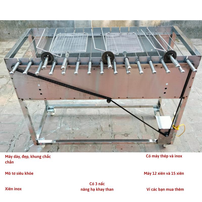 Máy nướng thịt chả dùng nhà hàng Bếp nướng than hoa cao cấp lò quay gà vịt mô tơ tự động 40w 15 xiên