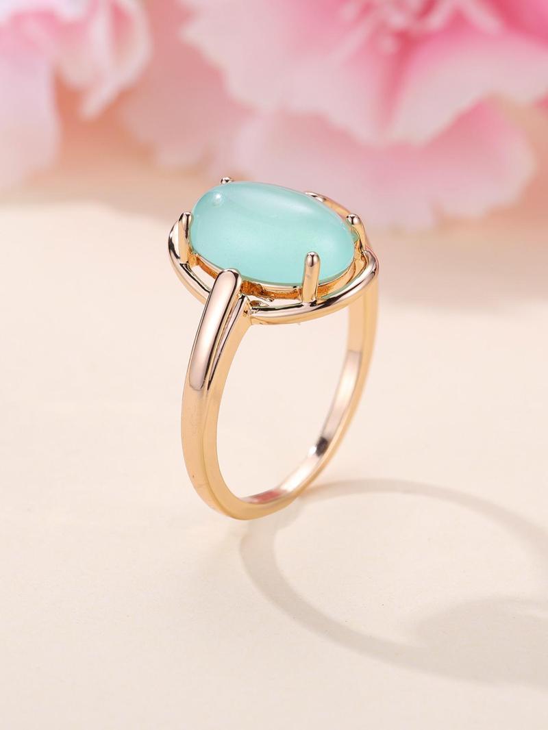 Product Introduction of Elegant Oval Stone Decorated Metal Ring, Unique Design Gorgeous Jewelry For Women, Fashion Accessories For Wedding Party 17