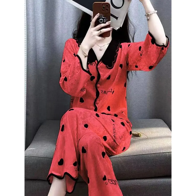 Đồ Ngủ Nhung Kim Cương, Cao Cấp, Dành Cho Nữ, Mùa Thu Và Mùa Đông, Bộ Đồ Mặc Nhà Dài Tay, Phong Cách Pháp Ngọt Ngào, Hàng Mới Về 2024, Cổ Búp Bê