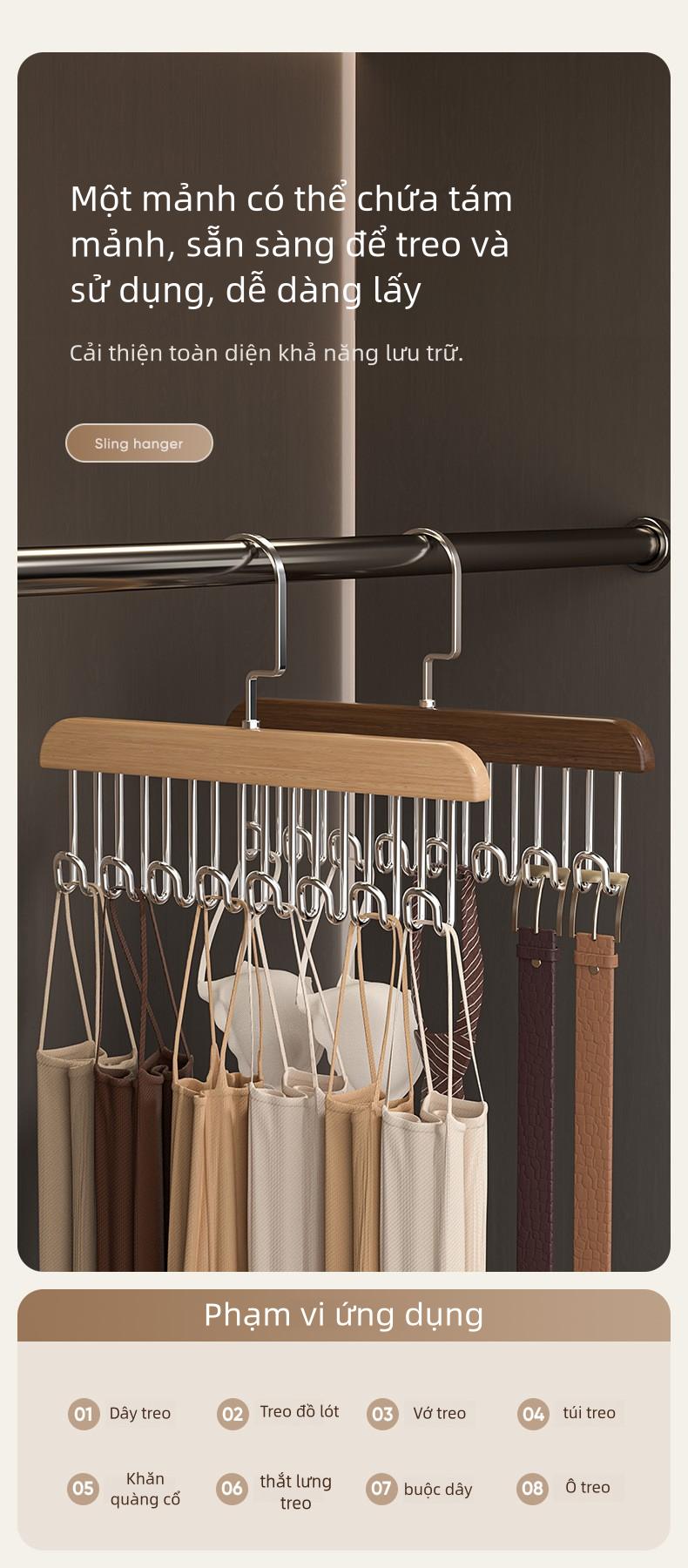Product Introduction of Móc treo quần áo xoay, đa chức năng, móc treo áo vest và đồ lót, 8 móc, chất liệu gỗ Trơn thích hợp để sử dụng trong gia đình 1