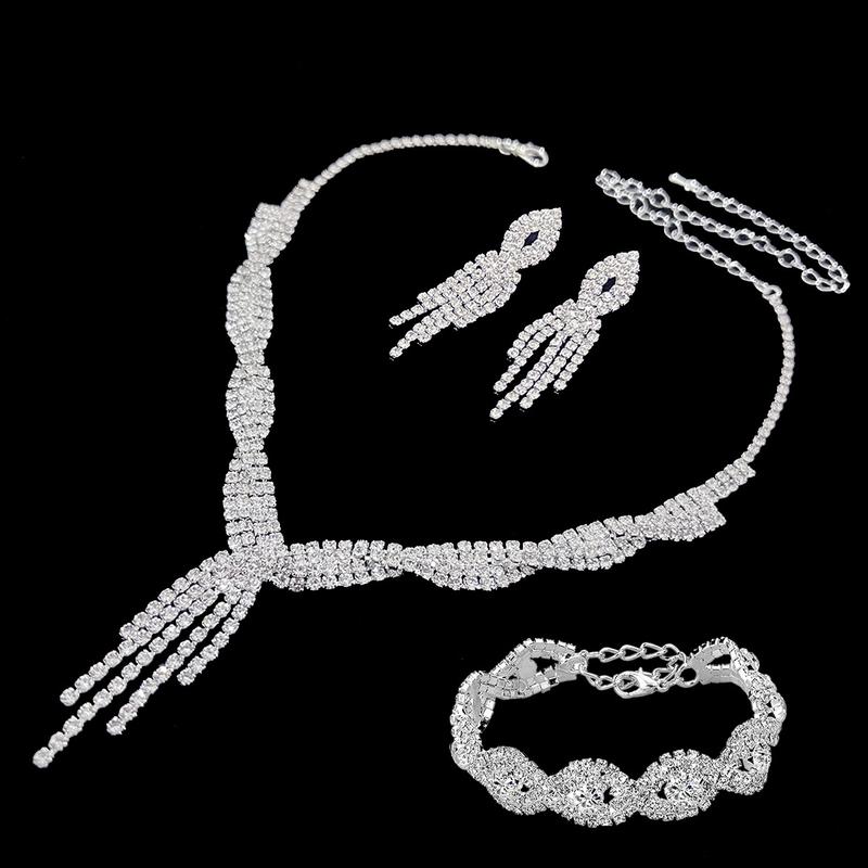Product Introduction of Necklace Earrings Tassel Wedding Jewelry Set Rhinestone Pendant Wedding Banquet Twist Wedding Dress Accessories 8673 13