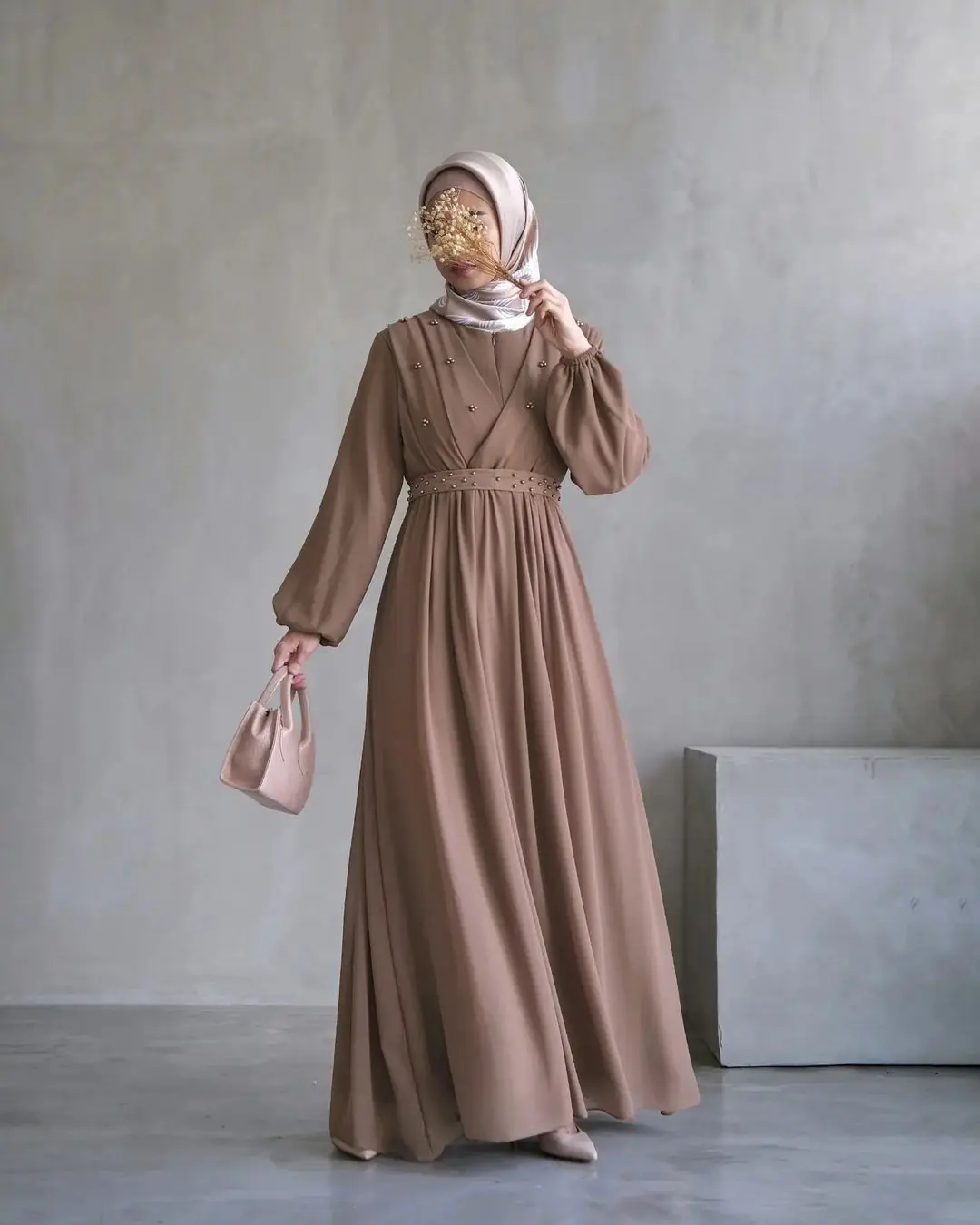 Mutiara Long Dress Ceruty Babydoll Full Furing Size M L XL Gamis Kondangan Premium